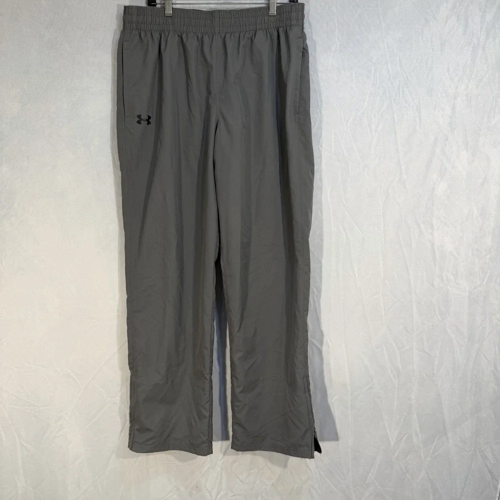 Under Armour Mesh Lined Pants Gray Men's L‎ Zip Ankles Drawstring Athletic Pants